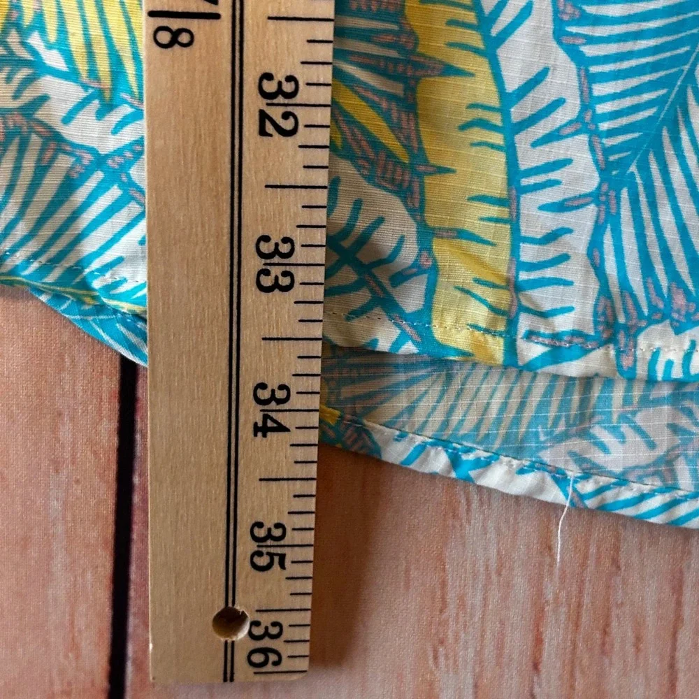 Vineyard Vines Performance Dress Women 2 Blue Yellow‎ Palm Tropic Coastal Preppy